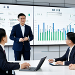 A professional individual in a modest business suit, fully clothed, participating in a productive meeting in a modern Chinese office. The person is engaged in a cross-cultural conversation with local colleagues, subtly demonstrating understanding and rapport. The environment features contemporary office furniture and a large screen displaying business data. The atmosphere is collaborative and respectful. Appropriate attire, safe for work, perfect anatomy, natural proportions, well-formed hands, professional photography, high quality, professional, family-friendly.