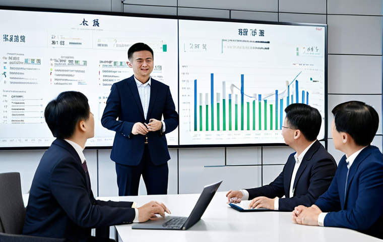 A professional individual in a modest business suit, fully clothed, participating in a productive meeting in a modern Chinese office. The person is engaged in a cross-cultural conversation with local colleagues, subtly demonstrating understanding and rapport. The environment features contemporary office furniture and a large screen displaying business data. The atmosphere is collaborative and respectful. Appropriate attire, safe for work, perfect anatomy, natural proportions, well-formed hands, professional photography, high quality, professional, family-friendly.
